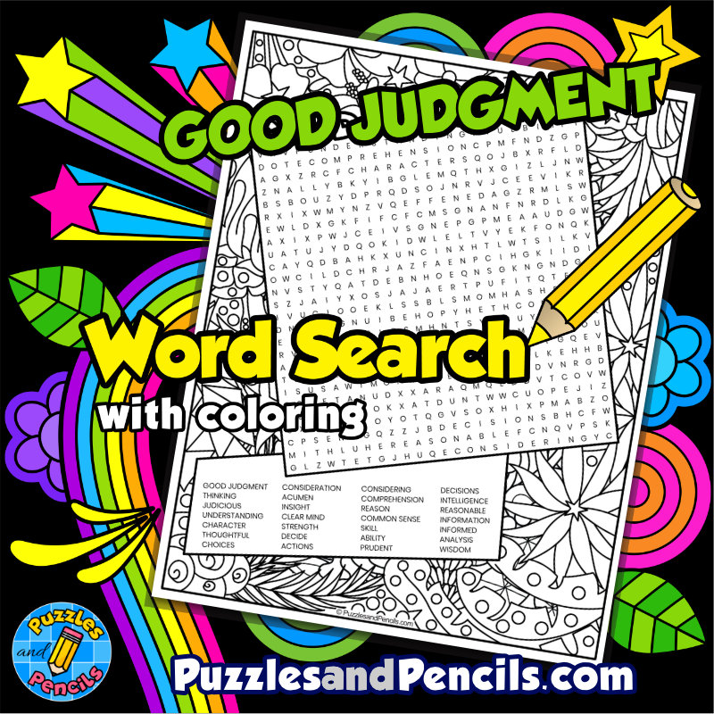 Good Judgment Word Search Puzzle with Coloring Character Education
