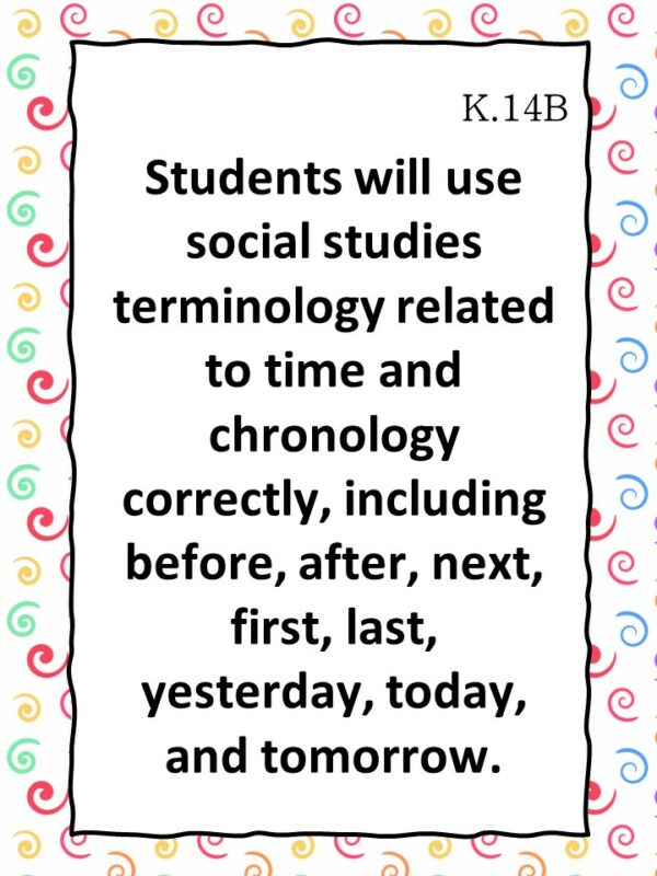 Kindergarten Social Studies TEKS Learning Objective Cards/ 3 Posters