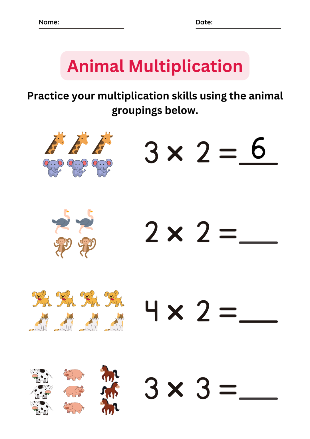 Multiplication Facts Fluency Practice Basic Math Worksheets for grade 1 ...