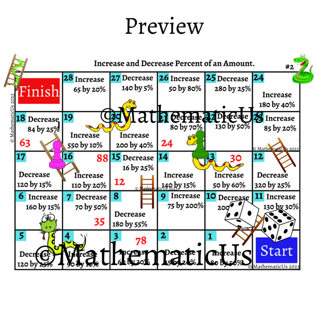 Increase and Decrease Percentages #2 Snakes and Ladders Dice Game ...