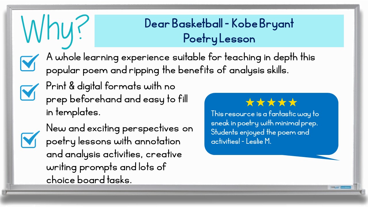 Poetry Lesson Dear Basketball by Kobe Bryant Print and Digital