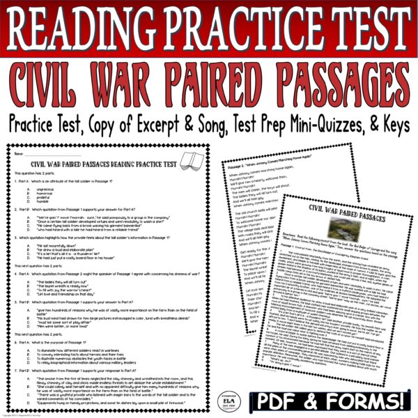 ELA Test Prep PRACTICE TEST Paired Passages with Questions Reading ...