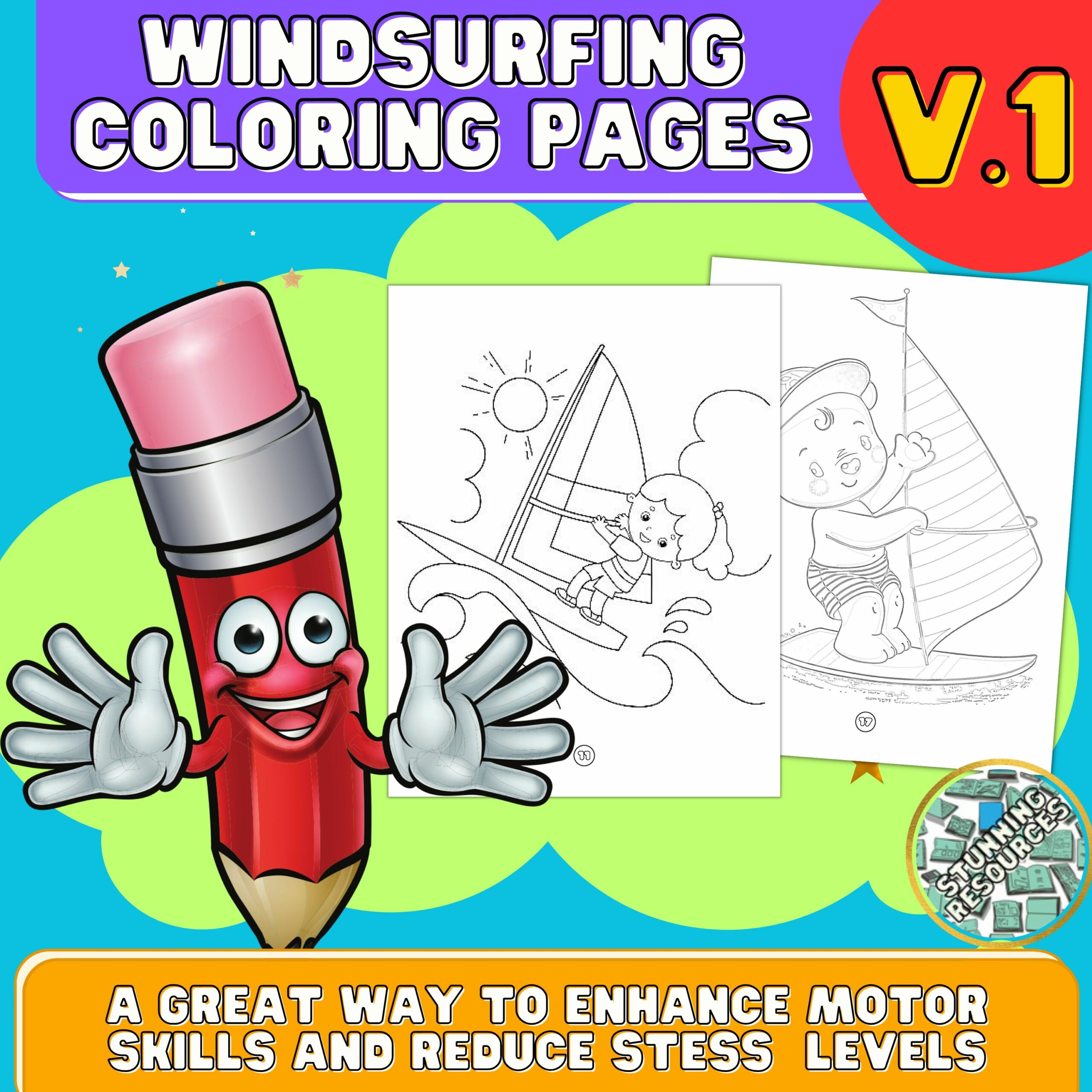 Windsurfing Coloring Pages V.1, Sea Style Coloring Activities, Coloring Pages