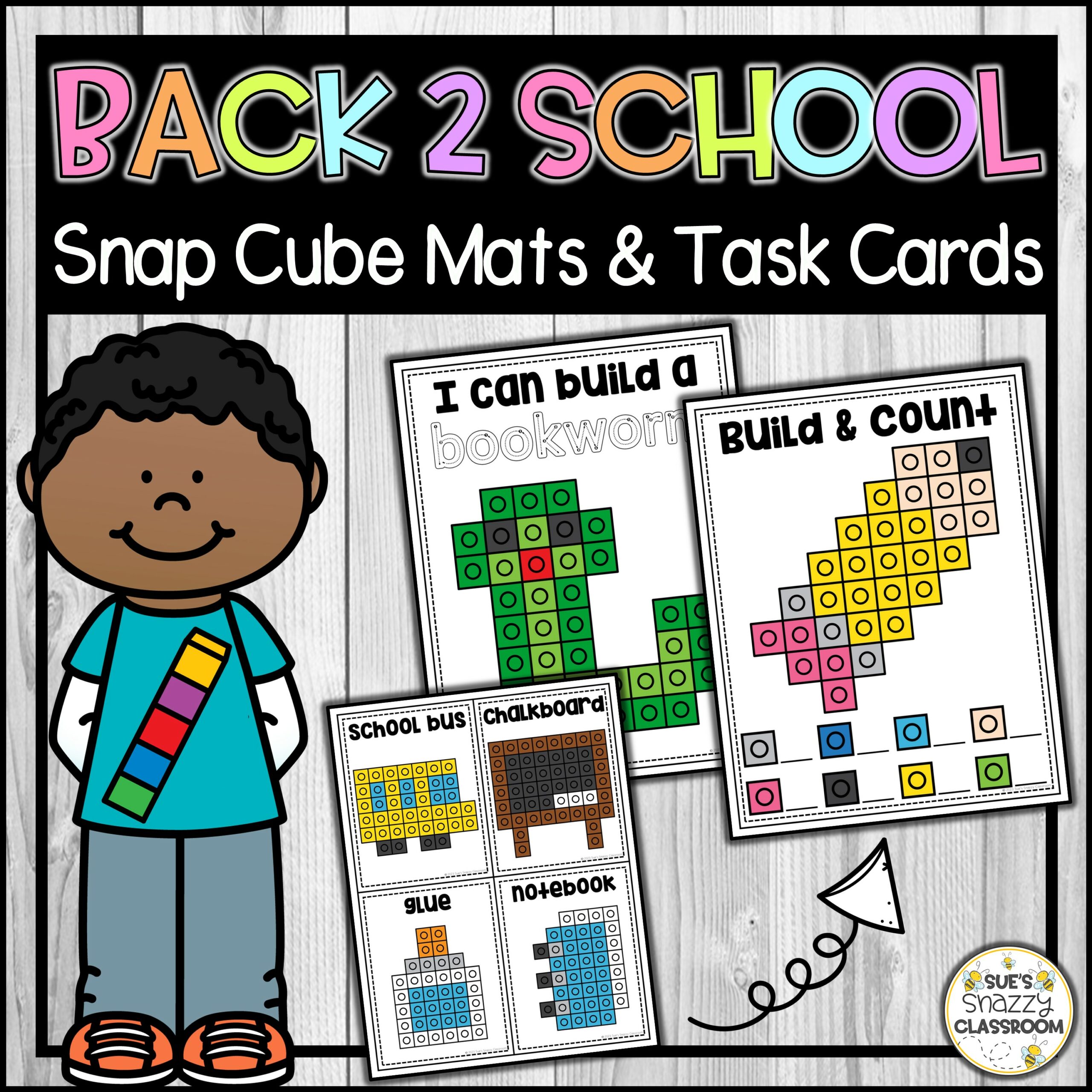 Back to School Snap Cubes Activity Mats Fine Motor Task Cards Math