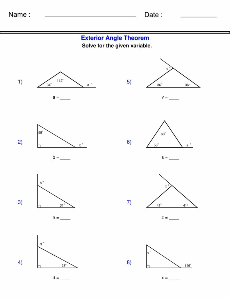 The Exterior Angle Theorem Triangle Worksheets Made By Teachers