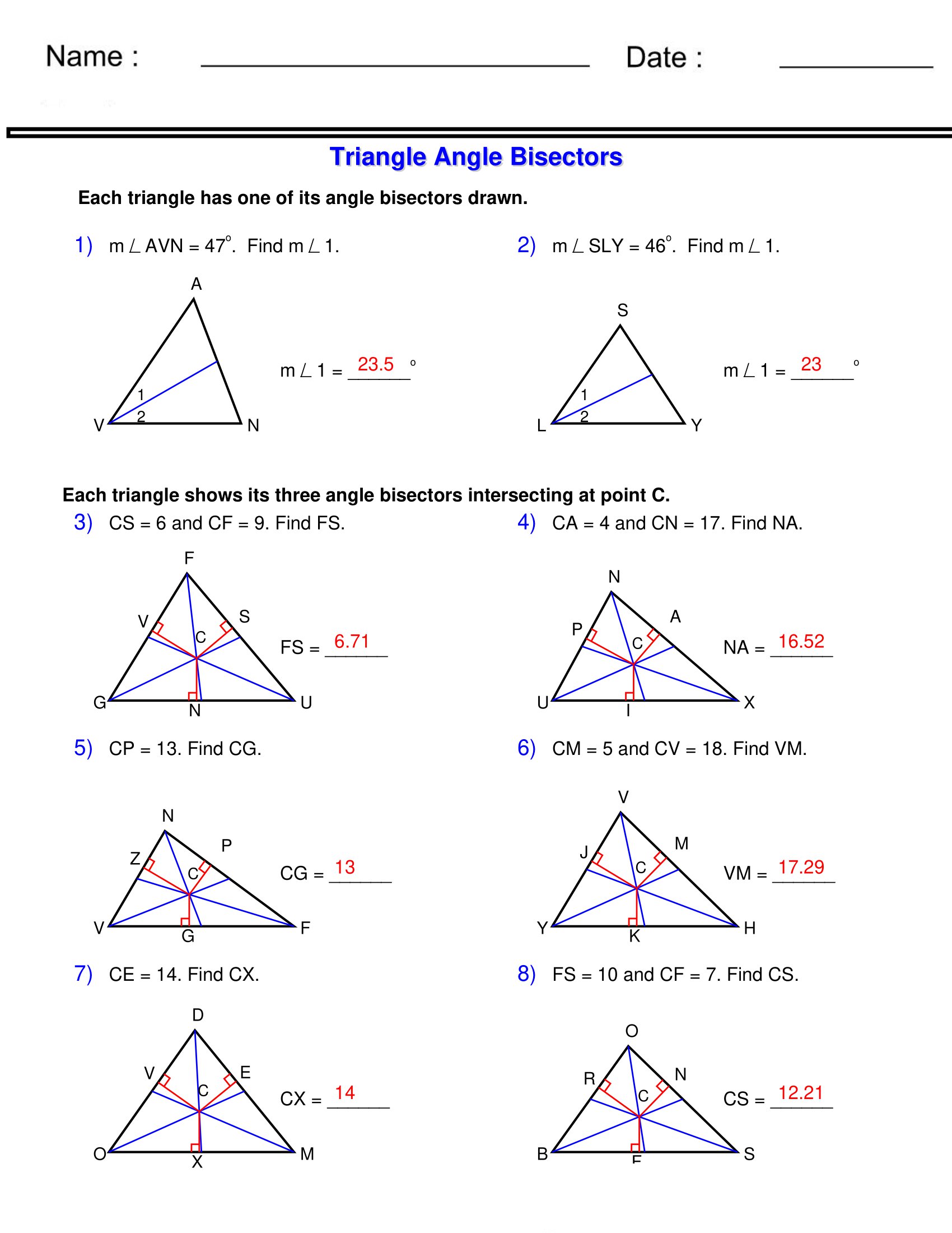 intersection of angle bisectors in a triangle