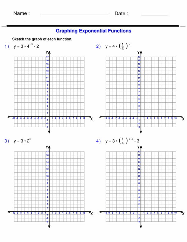 Graphing Exponential Functions - Exponents Worksheets - Algebra 1 ...
