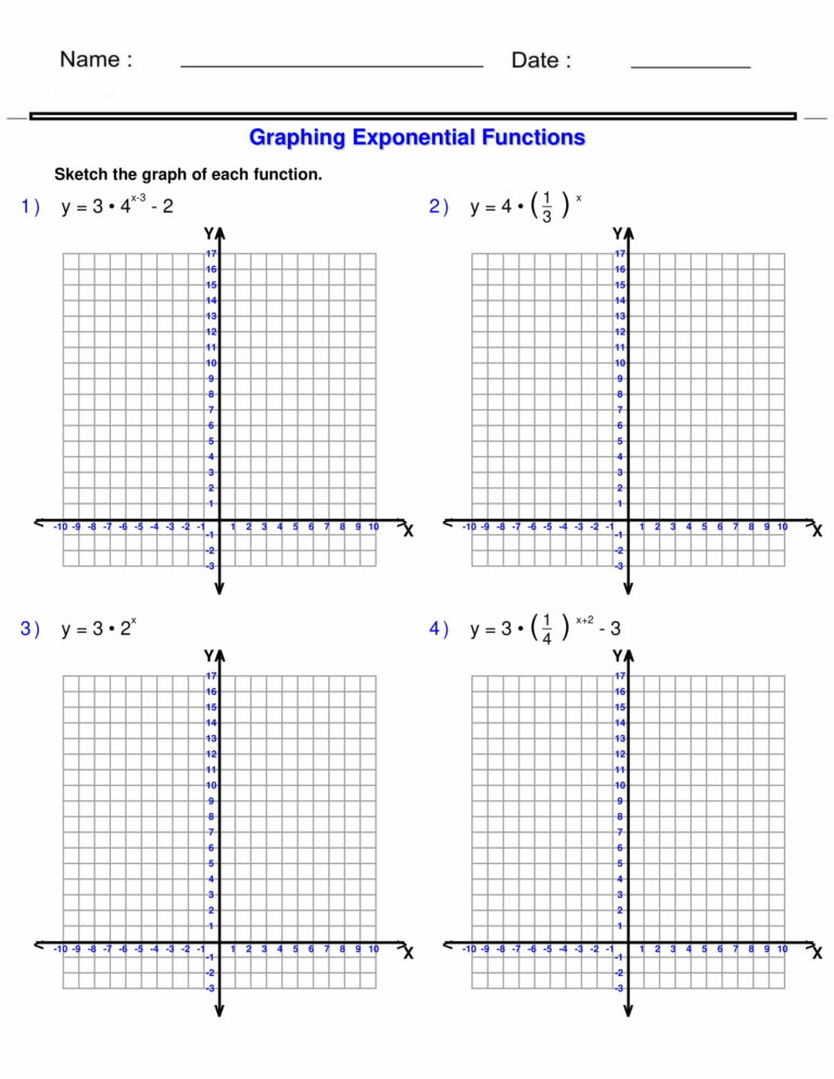 Graphing Exponential Functions - Exponents Worksheets - Algebra 1 ...