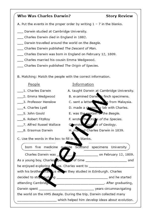 Deborah Hopkinson "Who Was Charles Darwin?" worksheets Made By Teachers