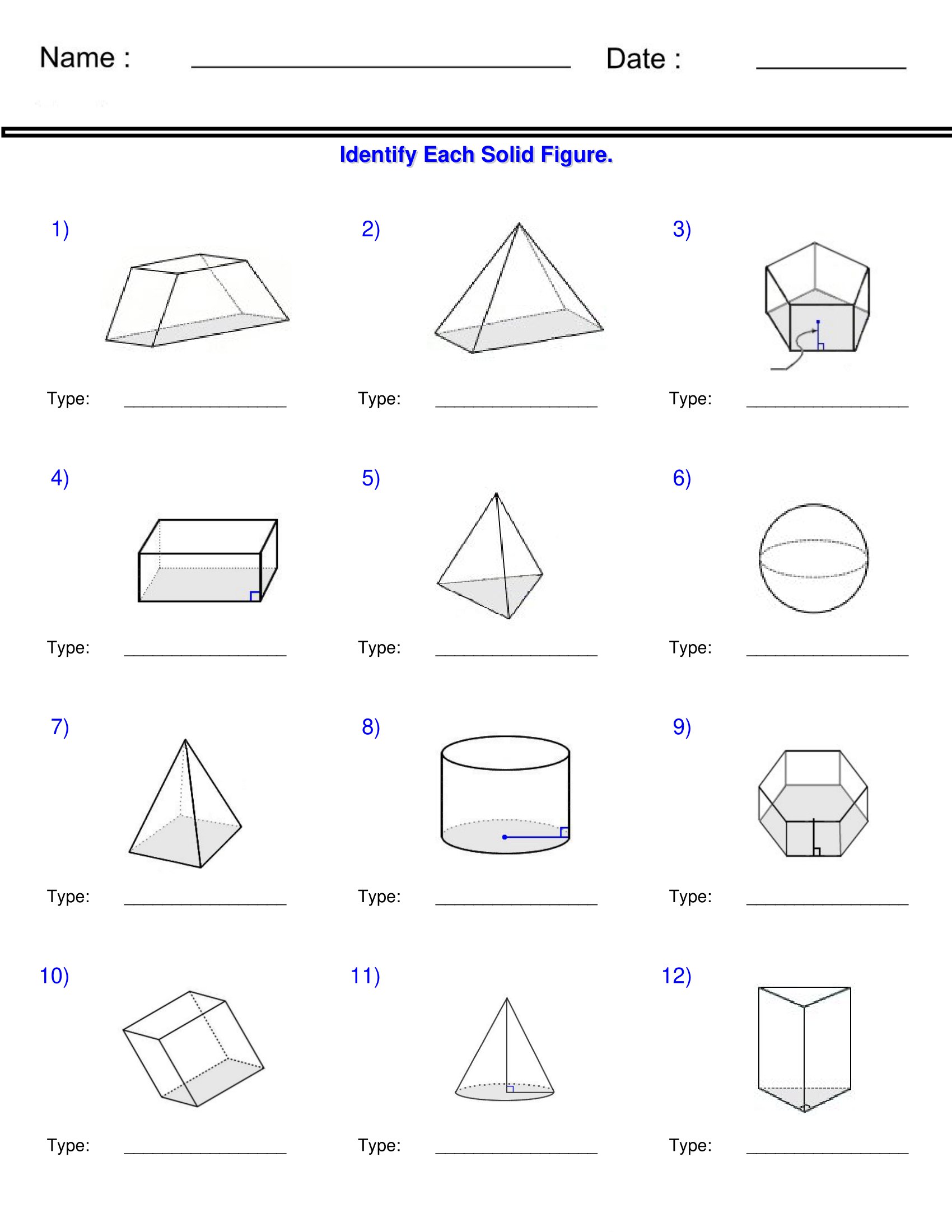 Surface Area Volume Identify Solid Figures Worksheets Made By