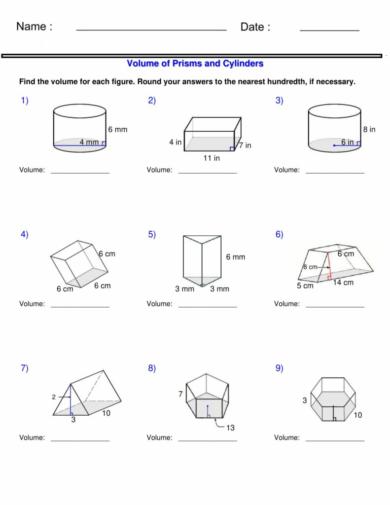 Surface Area and Volume - Prisms and Cylinders Volume Worksheets | Made ...