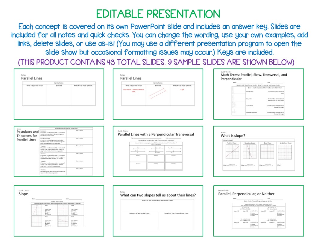 Perpendicular and Parallel Lines - Guided Notes, Presentation and INB ...