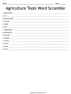 Agriculture Tools Word Scramble - Farming Equipment Words Puzzles ...