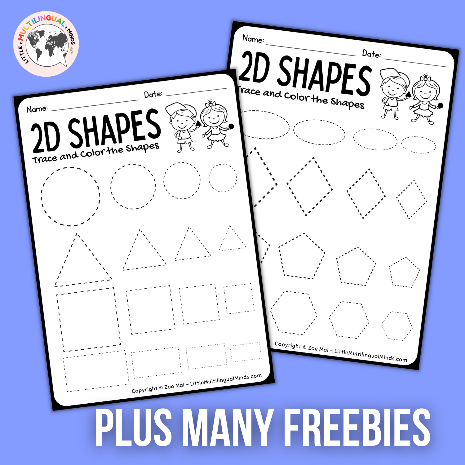 2D Shapes Worksheets Tracing Shapes, Drawing Shapes PreK