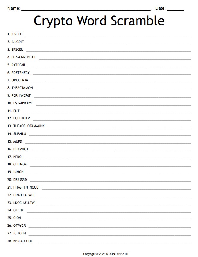 Crypto Word Scramble - Cryptocurrency Word Puzzles