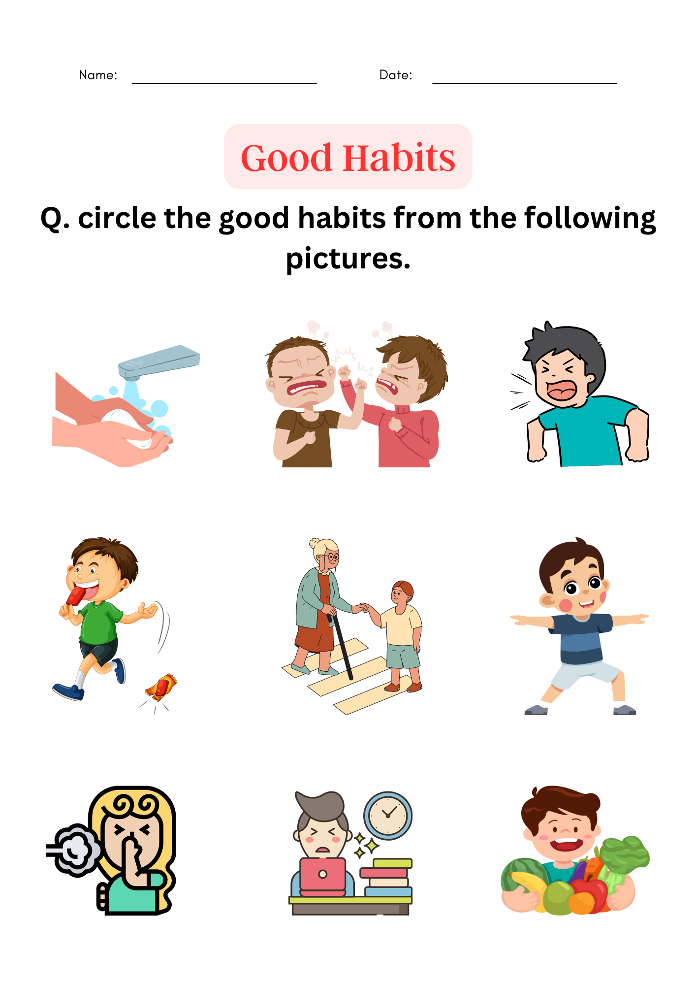 Good And Bad Habits In School Worksheet For Kindergarten Printable And