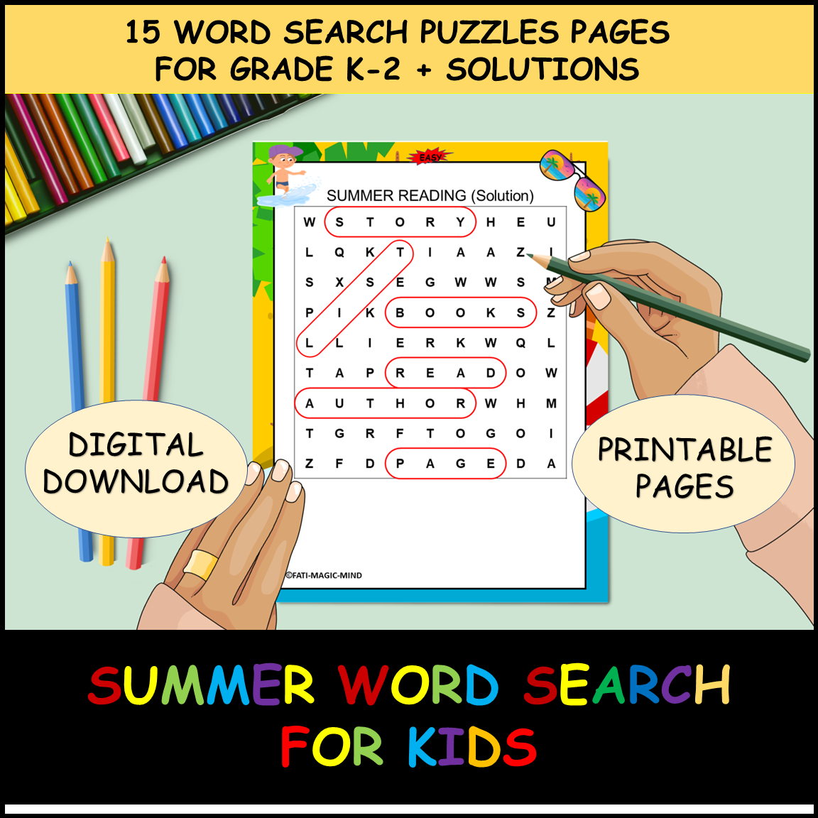 Summer Word Search Puzzles Grade K2 15 Fun End of Year Printable