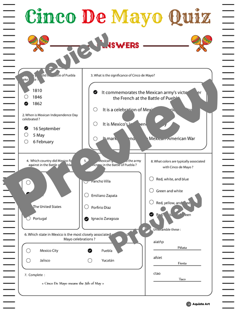 Cinco de Mayo Quiz Worksheet | Made By Teachers
