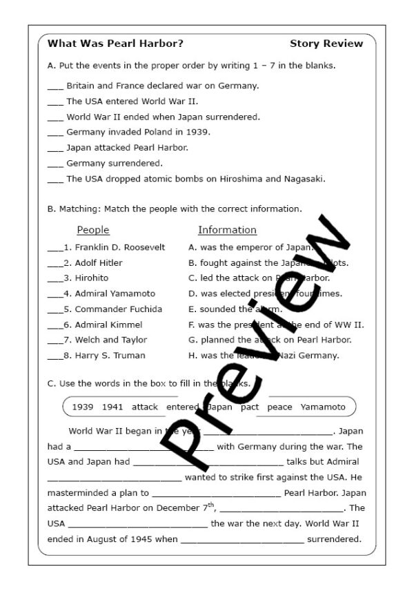 Patricia Demuth "What Was Pearl Harbor?" worksheets Made By Teachers