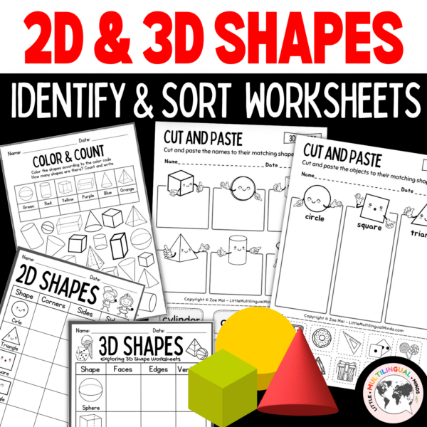 2D and 3D Shapes Sort and Identify Activities Worksheets - Pre-K ...