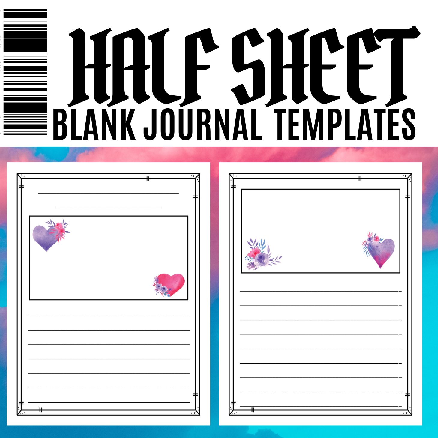 Half Sheet Writing Paper, Blank Journal Templates 13 pages Flowers ...