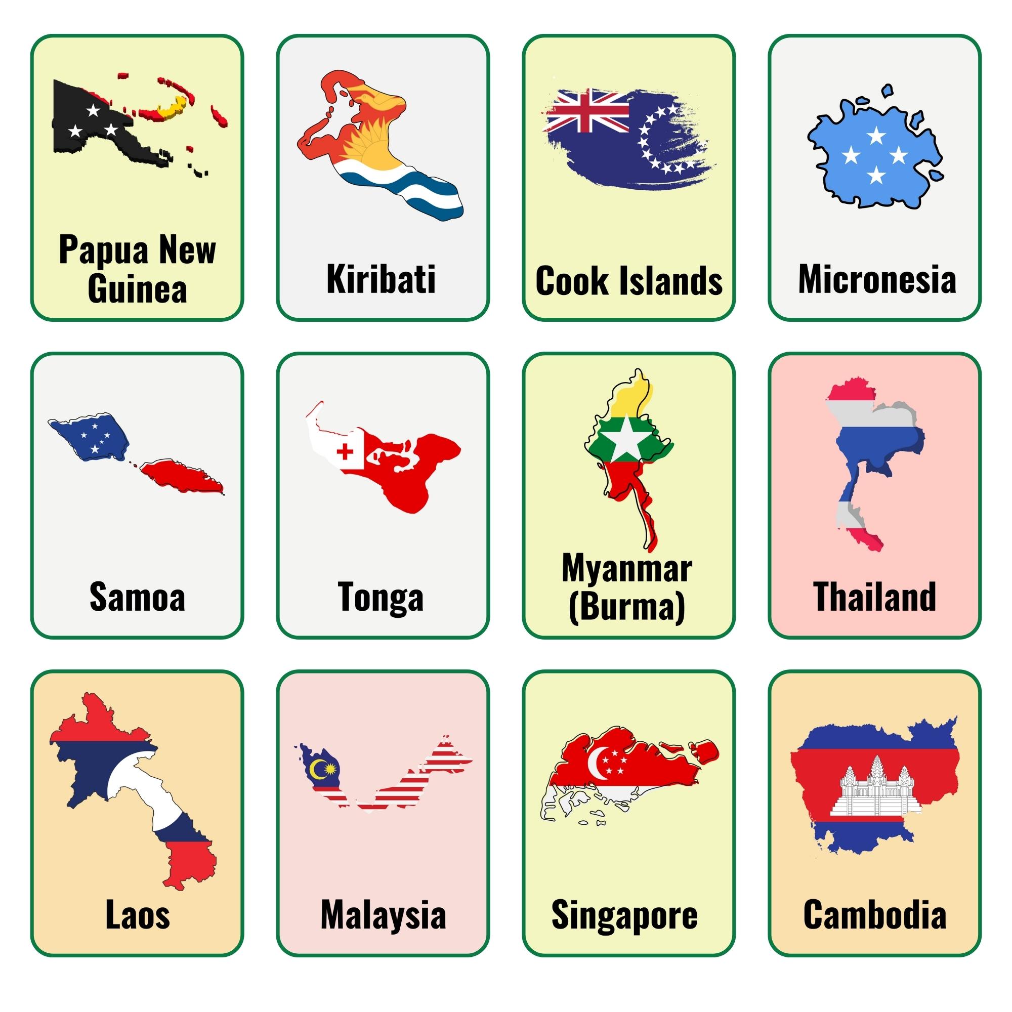 AAPI Heritage Month Asian Countries Map Flashcards Flag Pattern