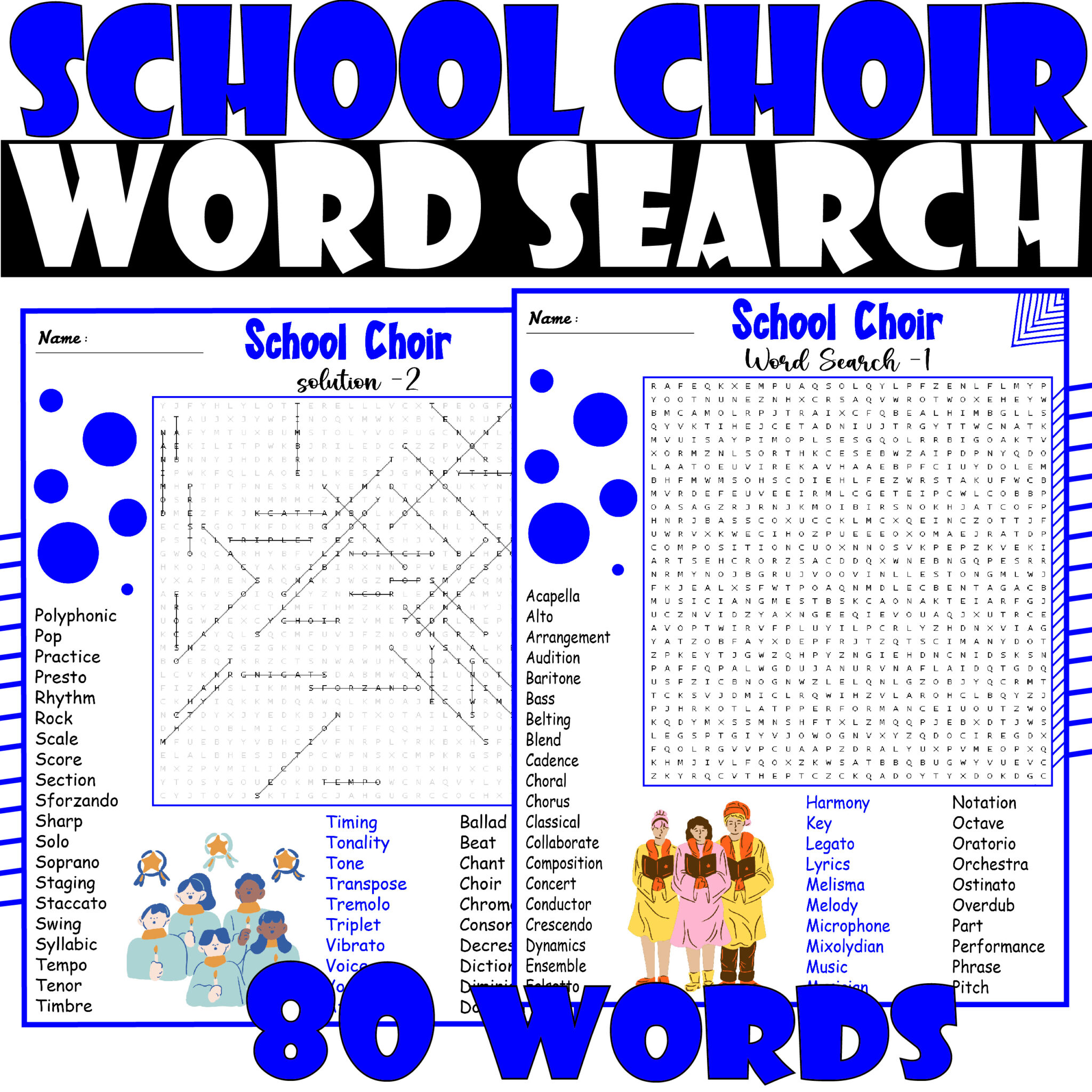 School Choir Words Word Search Puzzle, School Choir Words Word Search