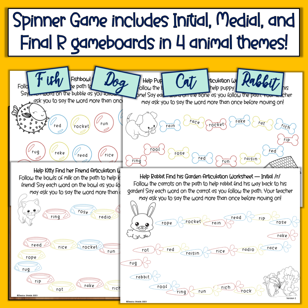 R Articulation Activities Spinner Game and Carryover R Sound