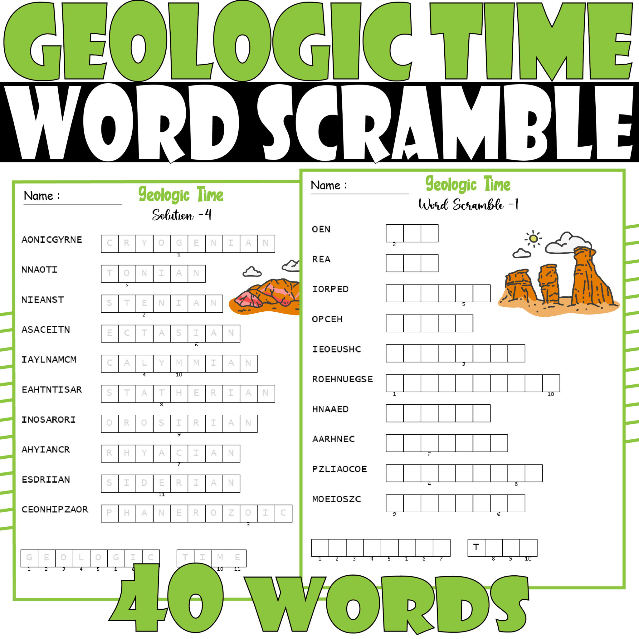Geologic Time Scale Word Scramble puzzle , Geologic Time Scale