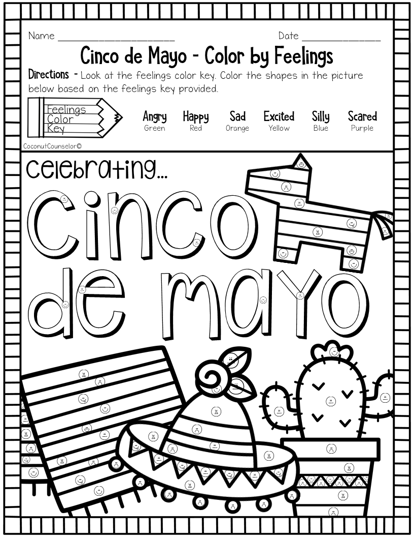 Cinco de Mayo Color by Feeling Worksheets Made By Teachers