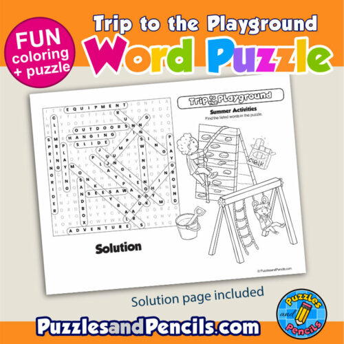 Playground Word Search Puzzle Activity Page and Coloring | Summer ...
