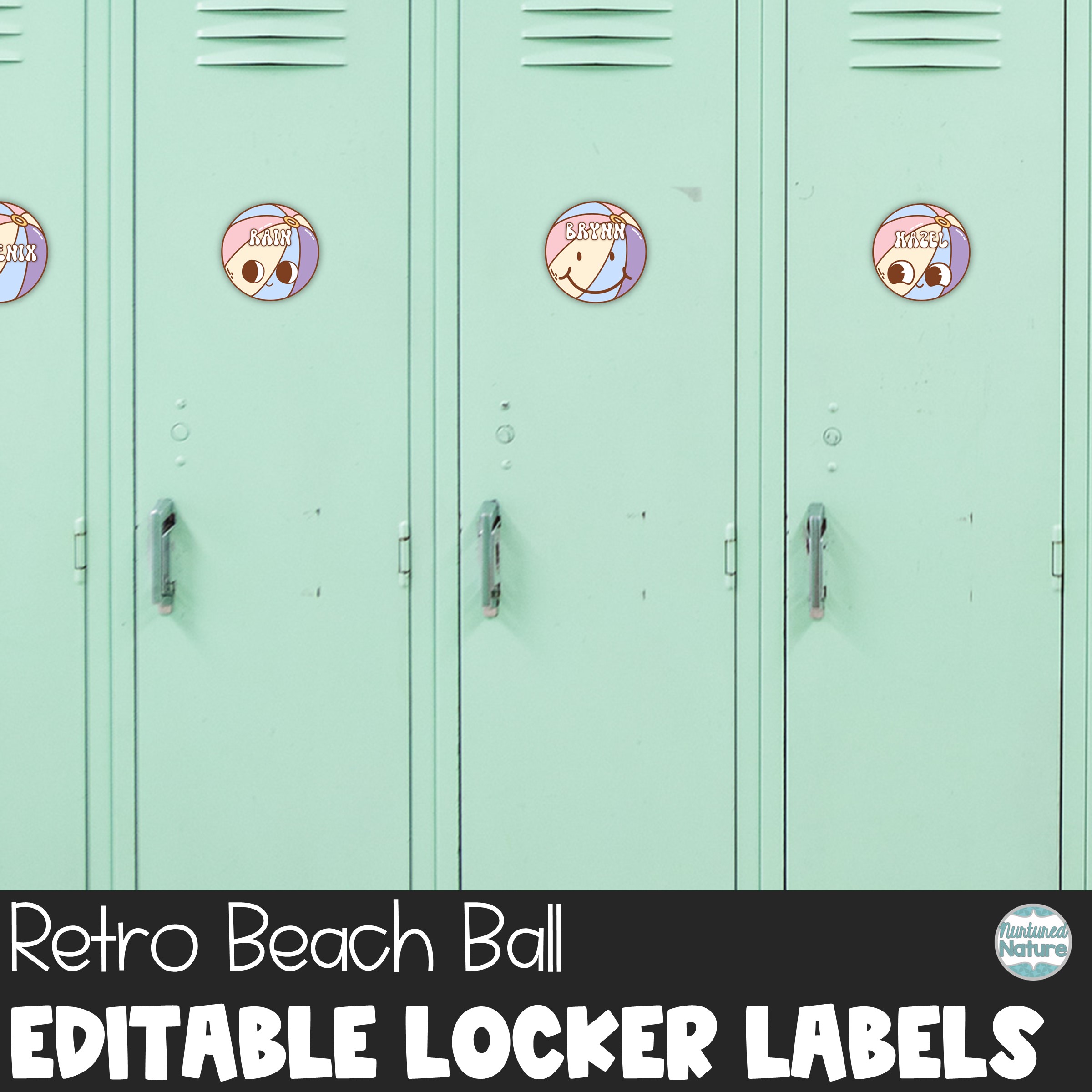 Summer Name Tags - Beach Ball Editable Locker Labels or Cubby Tags