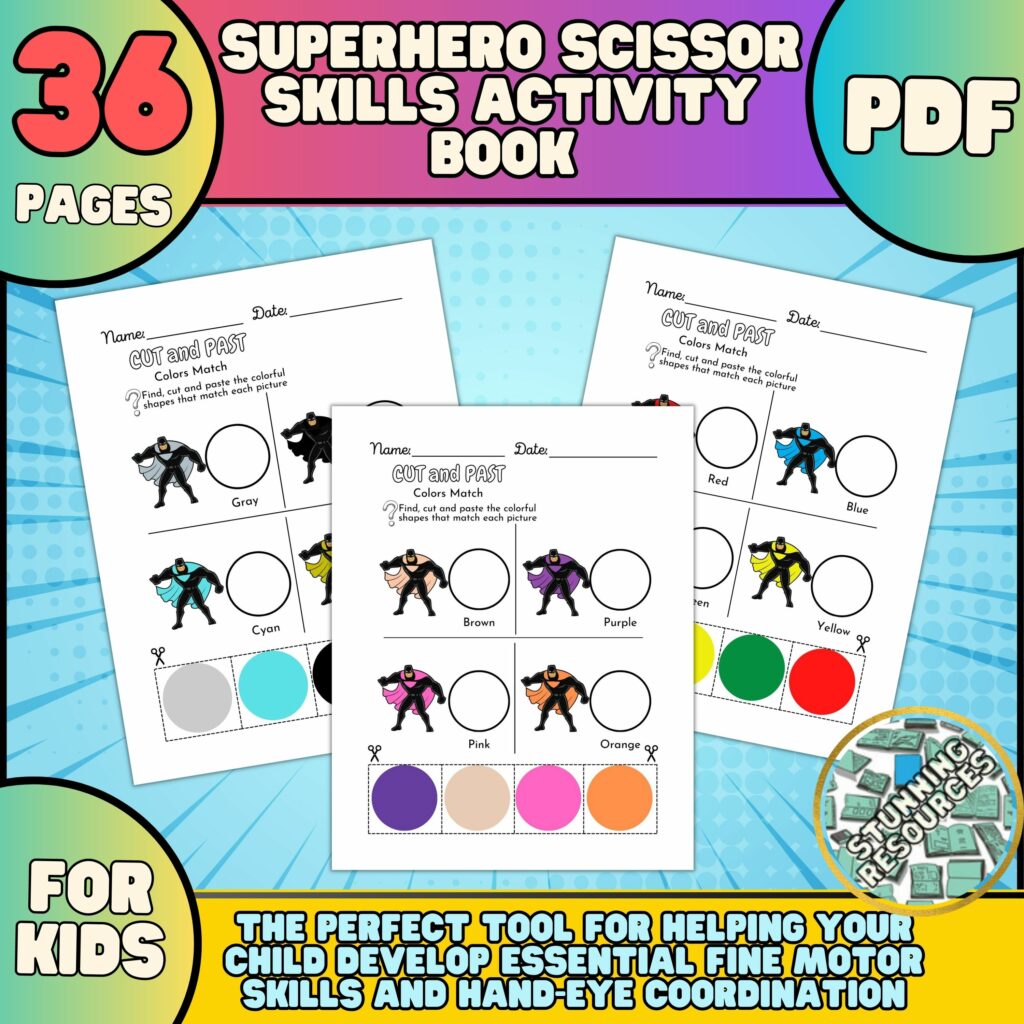 Superhero Scissor Skills Activity Book For Kids, Cut and Paste ...
