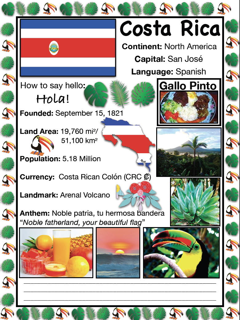 COSTA RICA History & Geography, Travel The World Worksheet | Made By