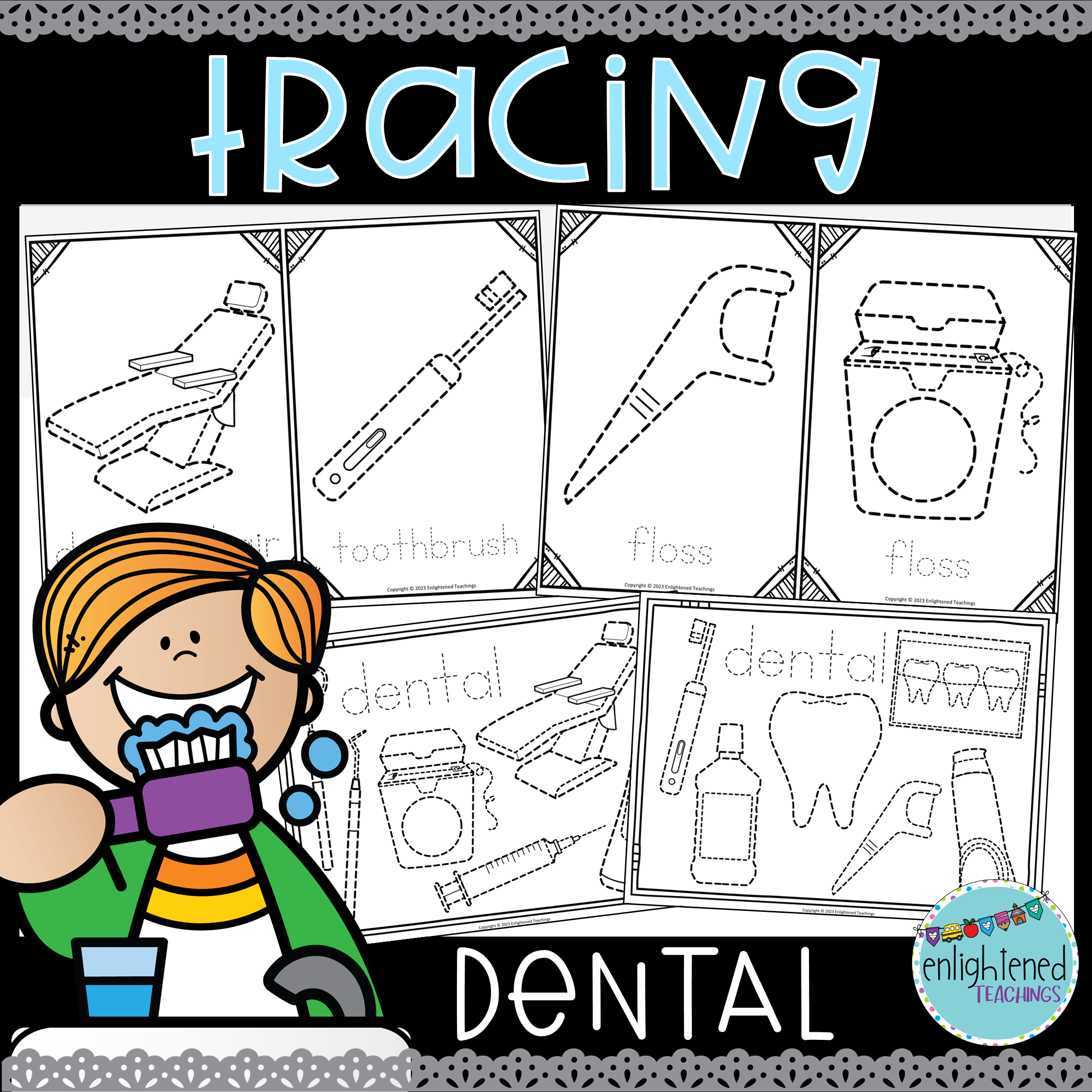 Community Helpers Dental Tracing Worksheets Fine Motor Activity Dental