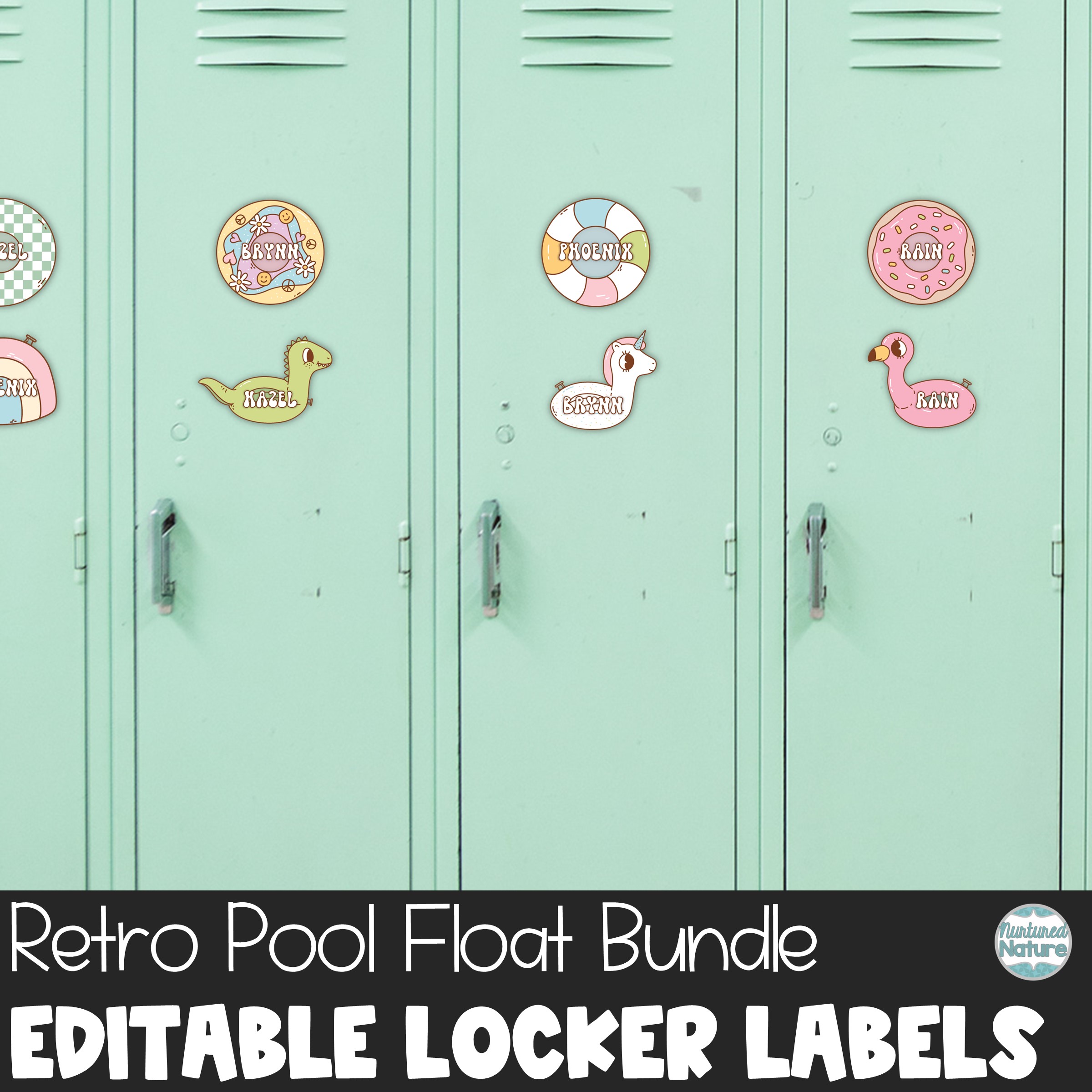 Summer Name Tags - Editable Locker Labels or Cubby Tags - Pool Floats Bundle