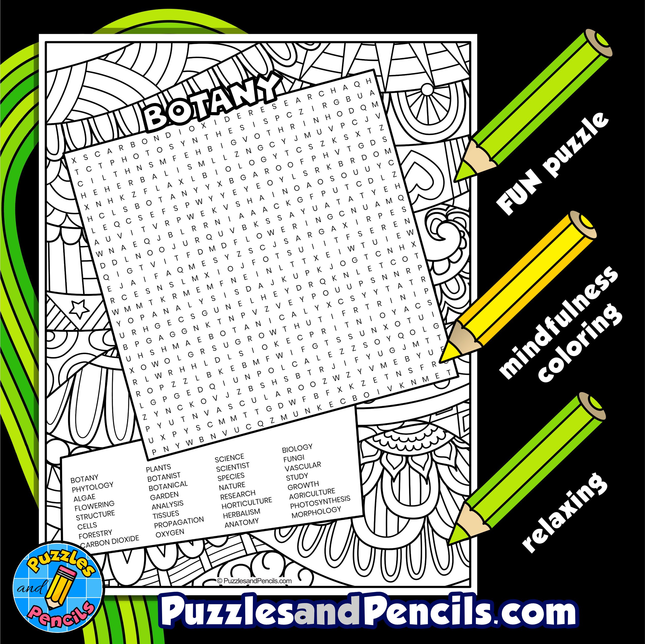 Botany Word Search Puzzle with Coloring Plant Biology Wordsearch