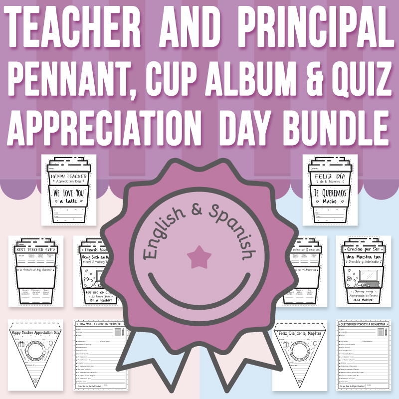 Teacher Principal Appreciation Day Pennant, Cup Album and Quiz BUNDLE