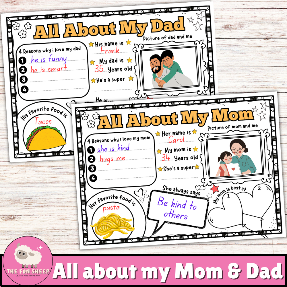 All about my Mom & Dad Questionnaire Survey | Fathers Day Mothers Day Bundle