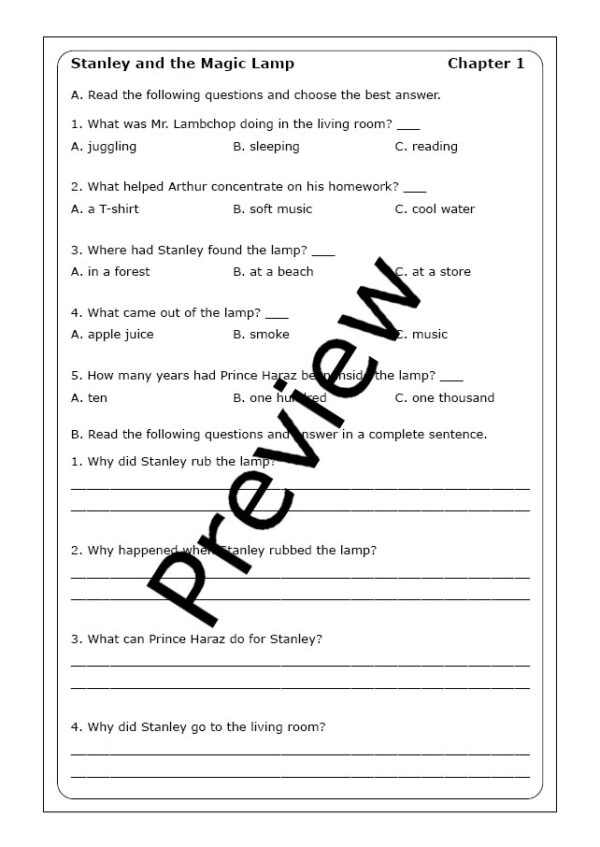 Jeff Brown "Stanley and the Magic Lamp" worksheets | Made By Teachers
