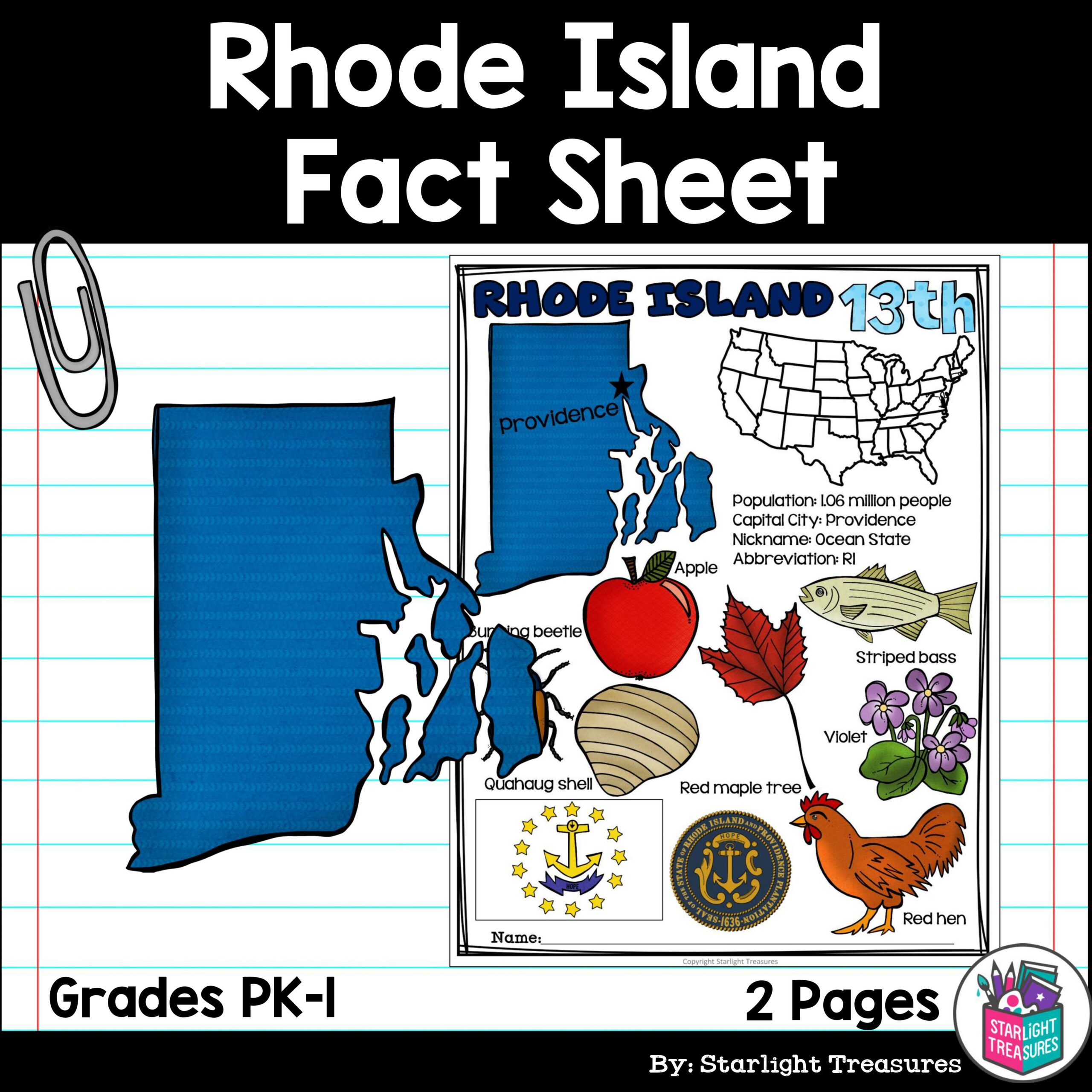 Rhode Island Fact Sheet for Early Readers - A State Study | Made