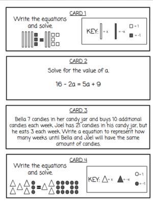 Solving Equations with Variables on Both Sides Relay Race Review Game ...