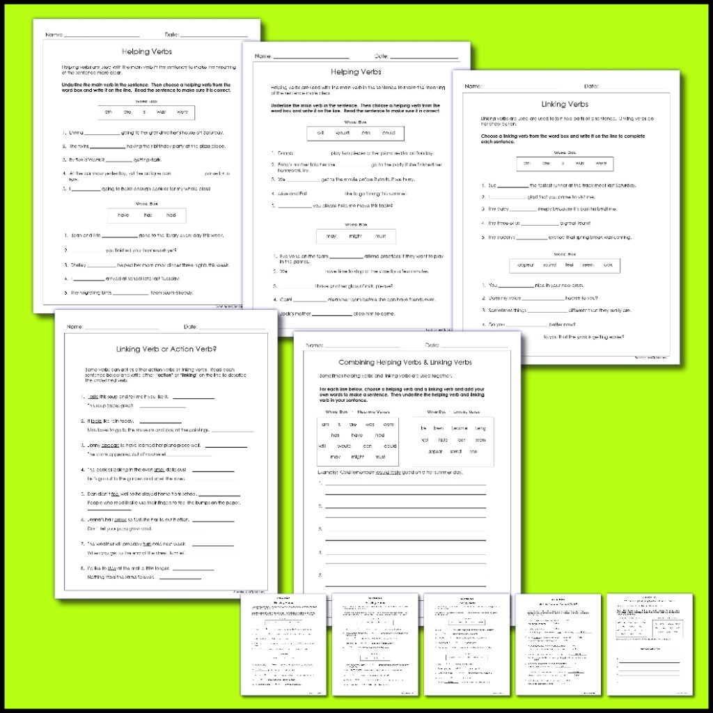 Linking Verbs and Helping Verbs - 5 worksheets & answer key - Grades 3 ...