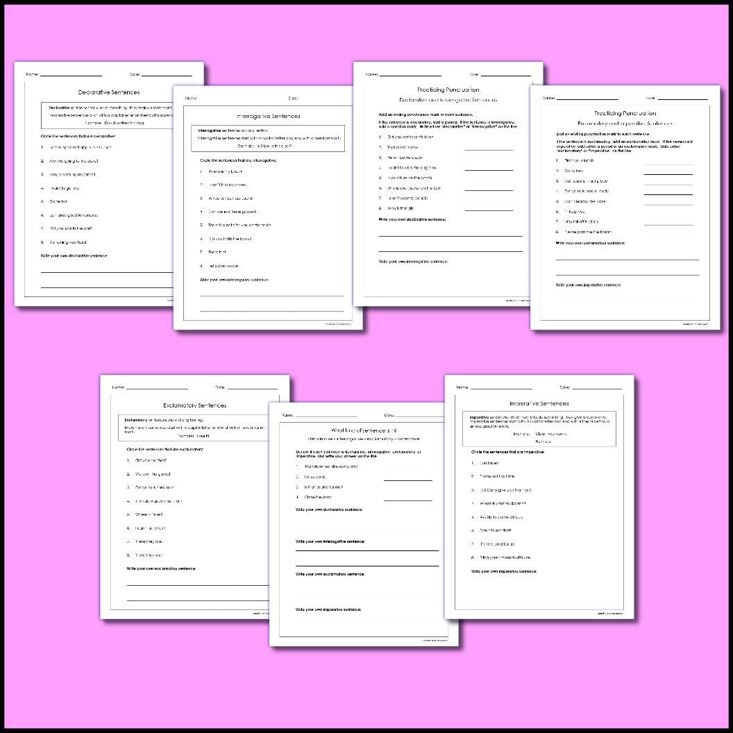 What Kind of Sentence? - 4 sentence types - 7 worksheets - Grades 1-2 ...
