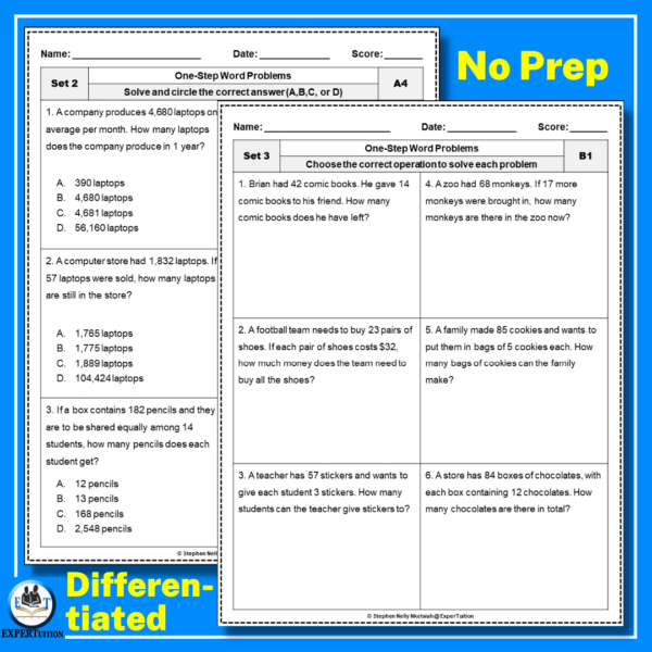 One Step Word Problem All Operations Worksheets Bundle - Made By Teachers