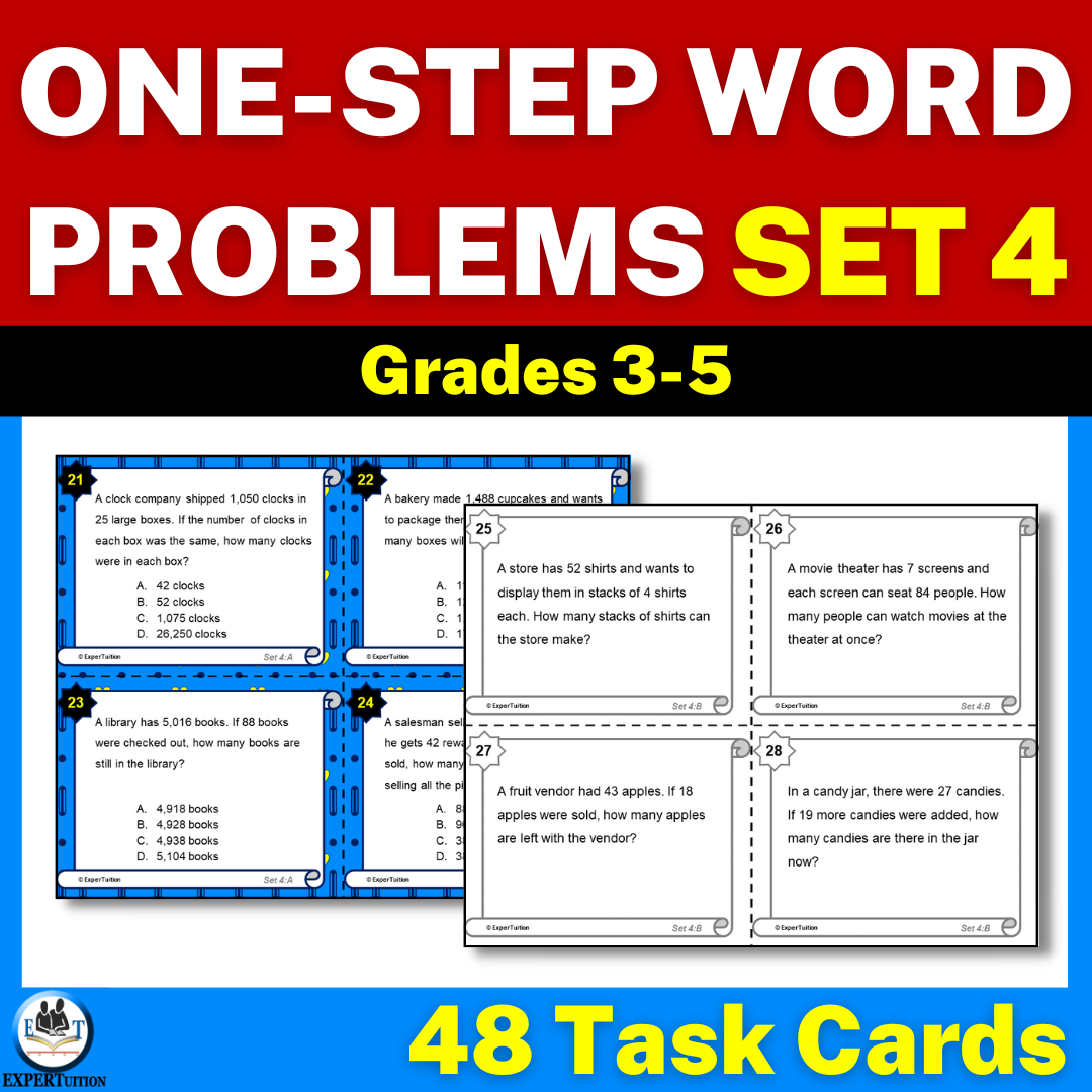 One Step Word Problems All Operations Task Cards – Set 4