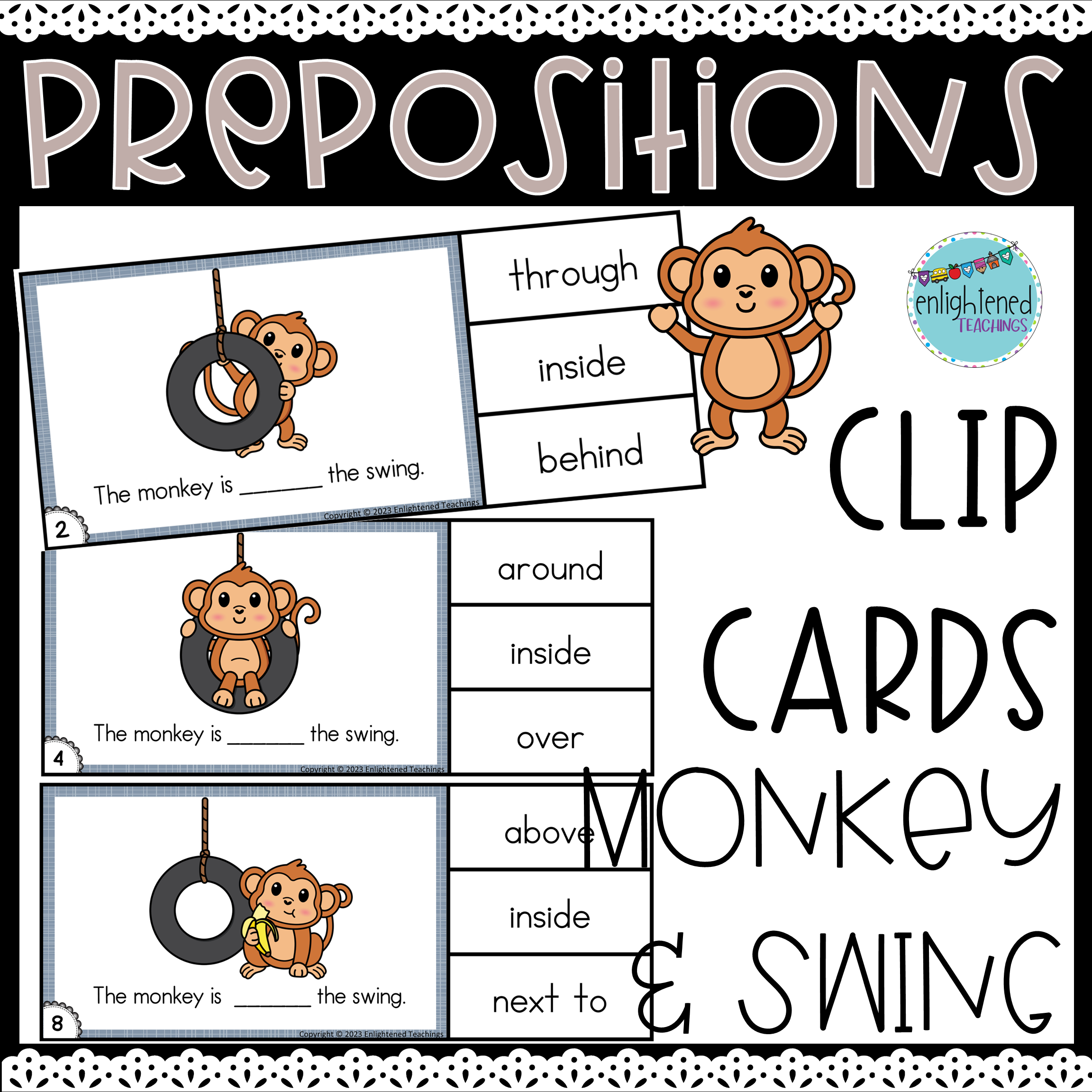 Zoo Preposition Clip Cards Task Cards Zoo Positional Words Monkey and ...