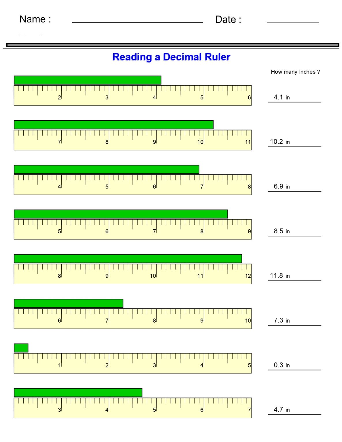 Measurement Worksheets Reading a Decimal Ruler Worksheets Made By
