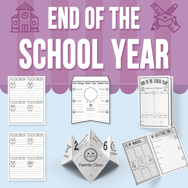 End of the School Year Activities, Cootie Catcher, Pennant and Reflection
