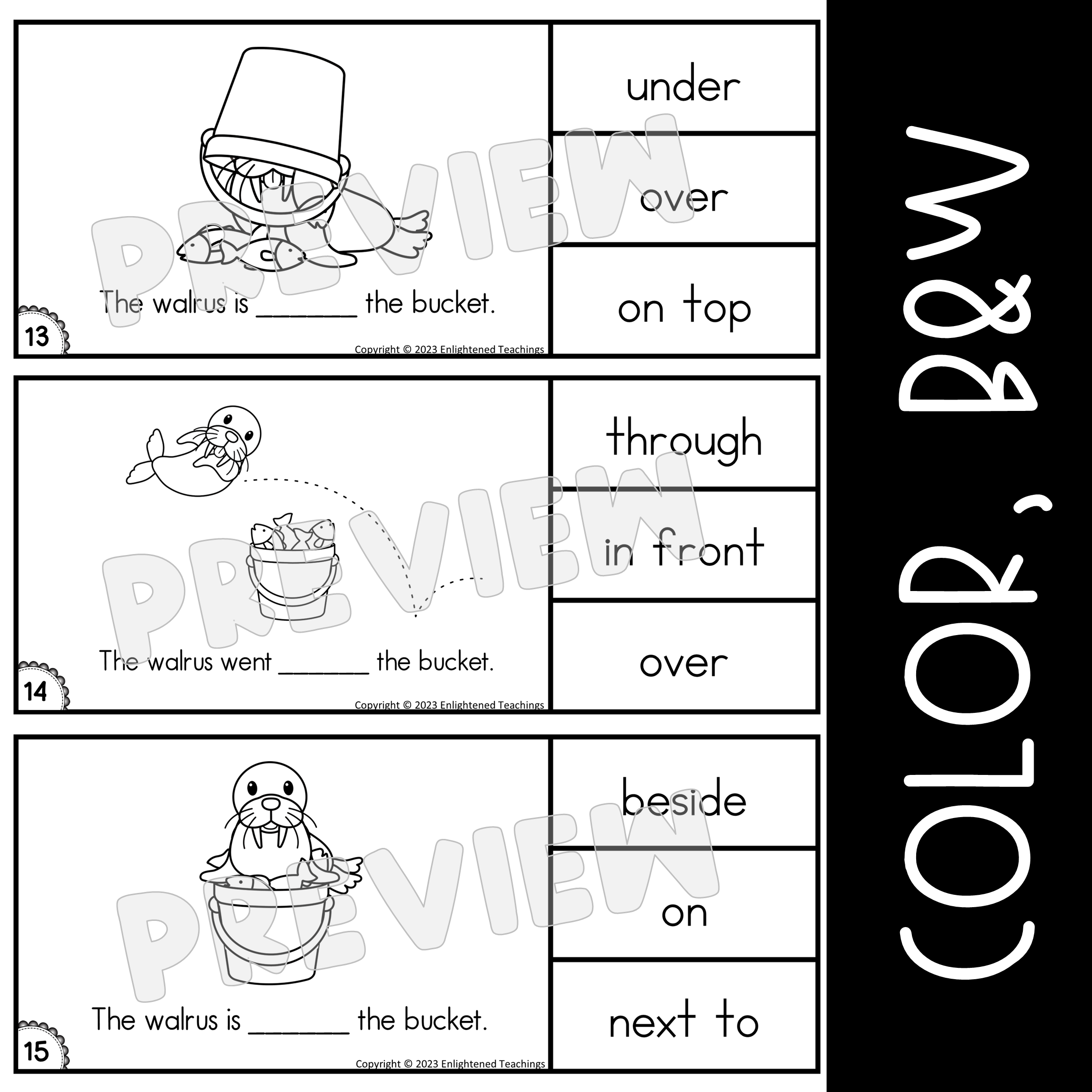 Zoo Preposition Clip Cards Task Cards Zoo Positional Words Walrus and